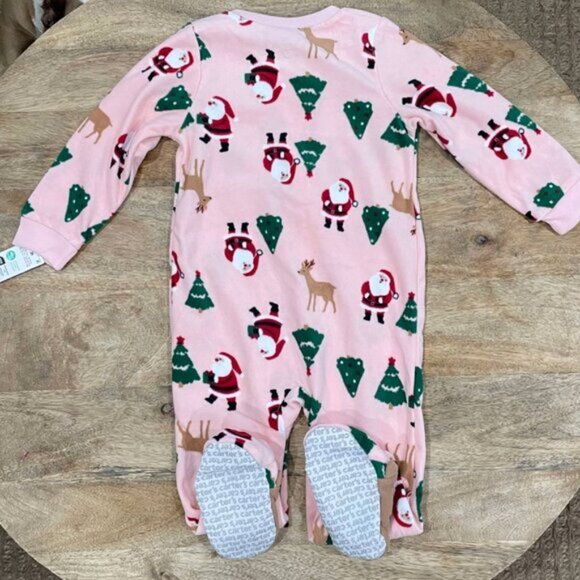 NEW 3T Girls Fleece Christmas Reindeer & Santa Footie Pajamas - Picture 4 of 4